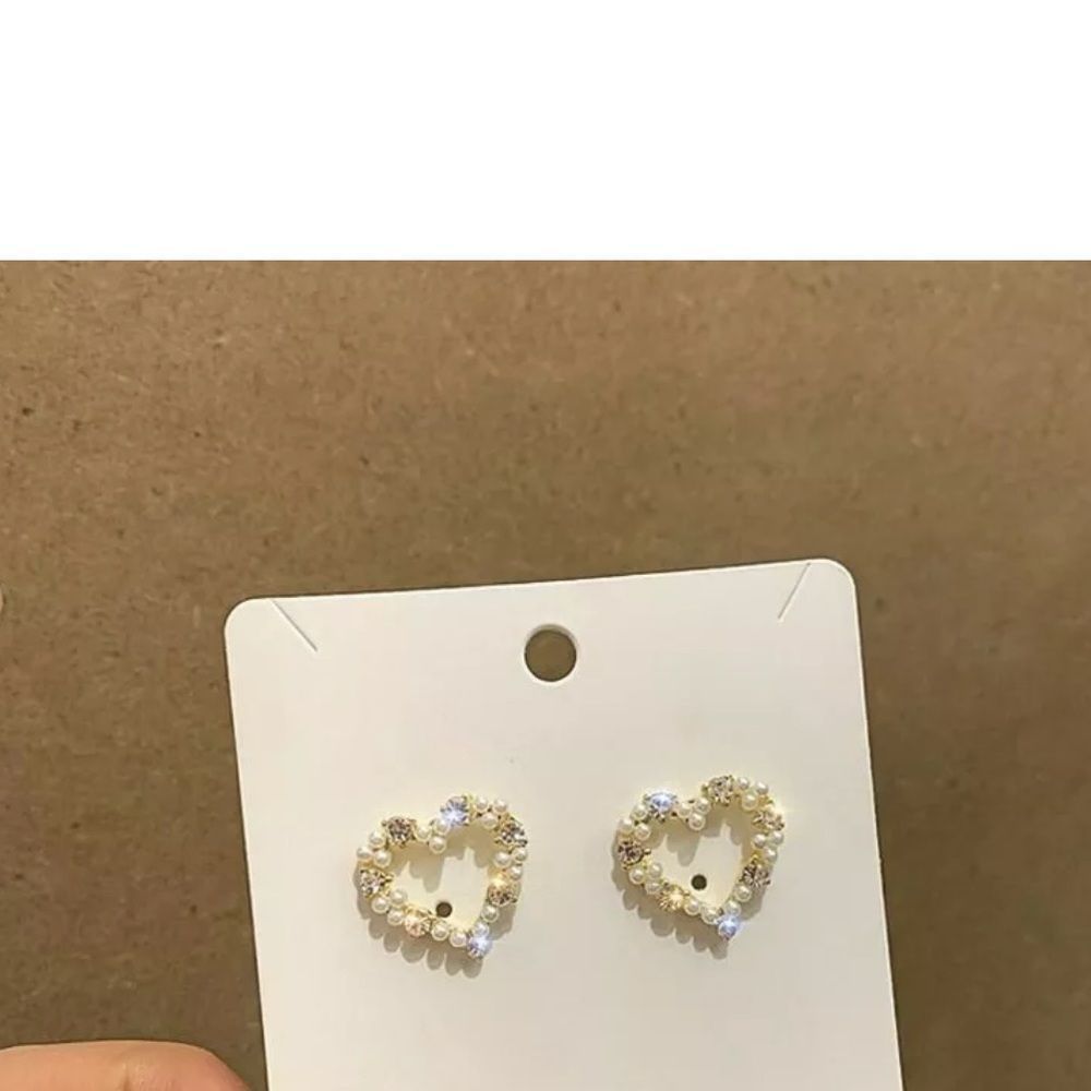 Heart Rhinestones Pearl Wedding Earrings - Picture 7 of 7
